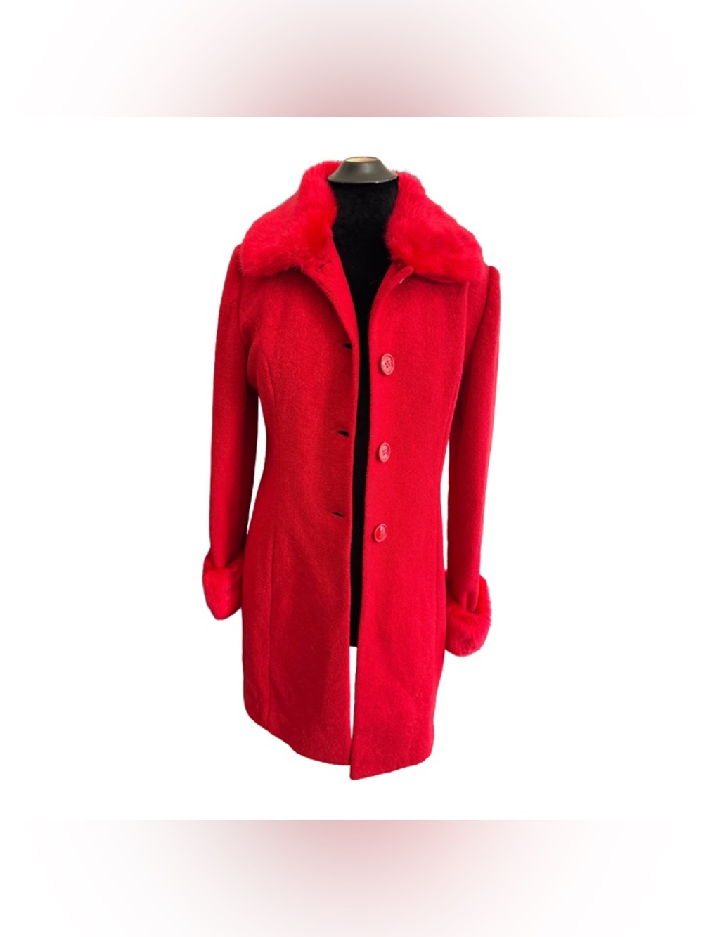 Y2K Red Faux Fur Trim Penny Lane style coat